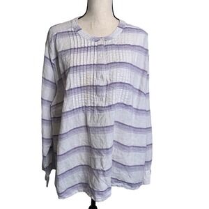 Lane Bryant Shirt Womens  26/28 Plus Linen Blend Purple White Stripe Pleated LS